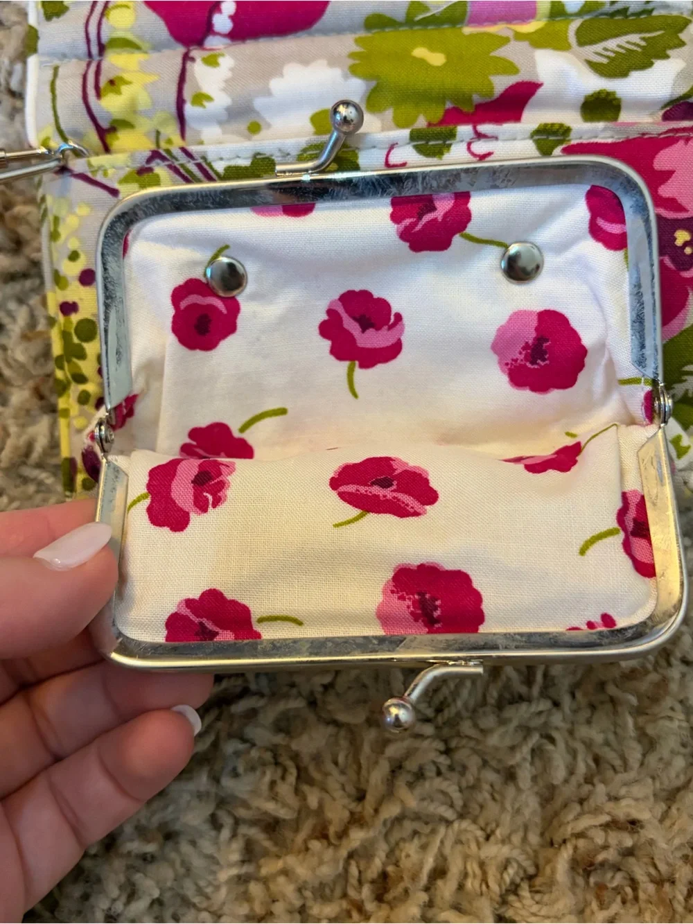 Vera Bradley Floral Quilted Zip Pouch in Pink, Lime & Cream - Picture 6 of 7